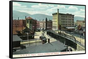 Binghamton, New York - Delaware, Lackawanna, and Western Rail Depot-Lantern Press-Framed Stretched Canvas