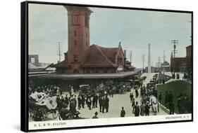 Binghamton, New York - Delaware, Lackawanna, and Western Rail Station-Lantern Press-Framed Stretched Canvas