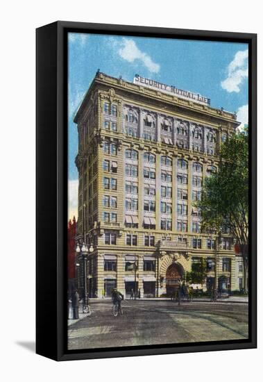 Binghamton, New York, Exterior View of the Security Mutual Life Building-Lantern Press-Framed Stretched Canvas