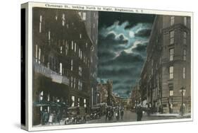 Binghamton, New York - Northern View of Chenango Street at Night-Lantern Press-Stretched Canvas