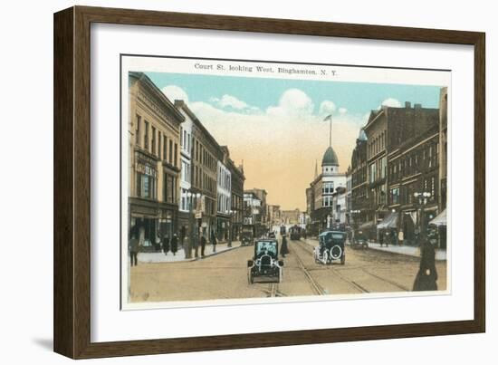 Binghamton, New York - Western View of Court Street-Lantern Press-Framed Art Print
