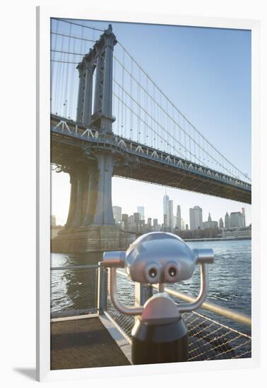 Binoculars facing the Manhattan Bridge, Brooklyn Bridge Park, New York City, New York-Greg Probst-Framed Photographic Print