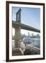 Binoculars facing the Manhattan Bridge, Brooklyn Bridge Park, New York City, New York-Greg Probst-Framed Photographic Print