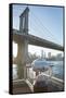 Binoculars facing the Manhattan Bridge, Brooklyn Bridge Park, New York City, New York-Greg Probst-Framed Stretched Canvas