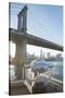 Binoculars facing the Manhattan Bridge, Brooklyn Bridge Park, New York City, New York-Greg Probst-Stretched Canvas