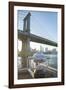 Binoculars facing the Manhattan Bridge, Brooklyn Bridge Park, New York City, New York-Greg Probst-Framed Photographic Print