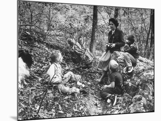 Biologist/Author Rachel Carson Holding Camera with Children and Dog in Woods Near Her Home-Alfred Eisenstaedt-Mounted Premium Photographic Print