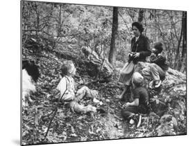 Biologist/Author Rachel Carson Holding Camera with Children and Dog in Woods Near Her Home-Alfred Eisenstaedt-Mounted Premium Photographic Print