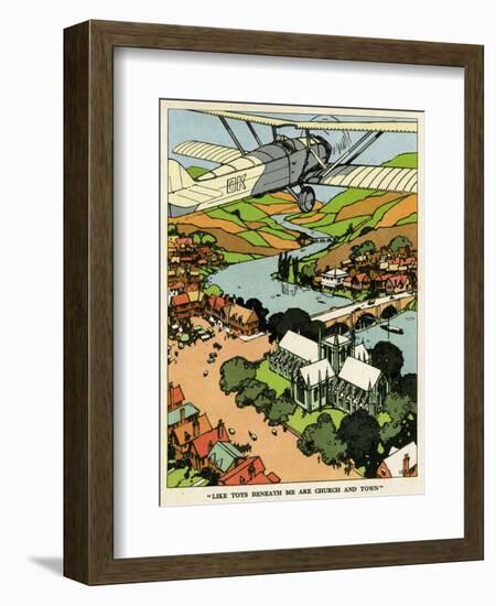 Biplane Above Church and Town-null-Framed Photographic Print