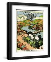 Biplane Above Church and Town-null-Framed Photographic Print