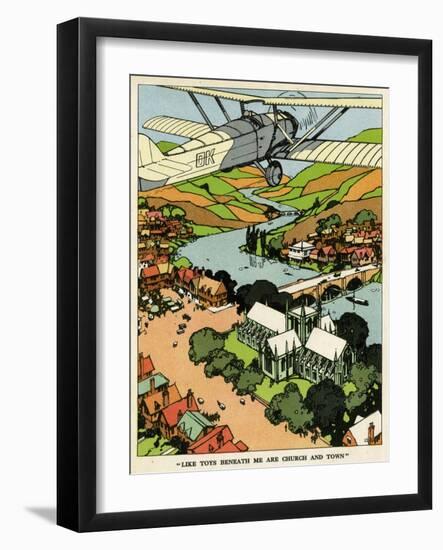 Biplane Above Church and Town-null-Framed Photographic Print