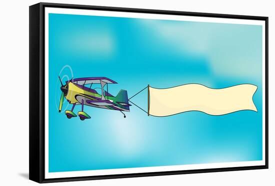 Biplane Aircraft Pulling Advertisement Banner-Milat_oo-Framed Stretched Canvas