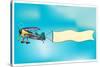 Biplane Aircraft Pulling Advertisement Banner-Milat_oo-Stretched Canvas