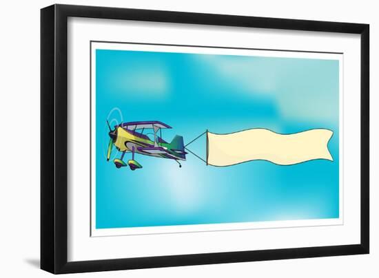 Biplane Aircraft Pulling Advertisement Banner-Milat_oo-Framed Premium Giclee Print