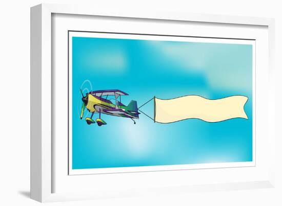 Biplane Aircraft Pulling Advertisement Banner-Milat_oo-Framed Premium Giclee Print
