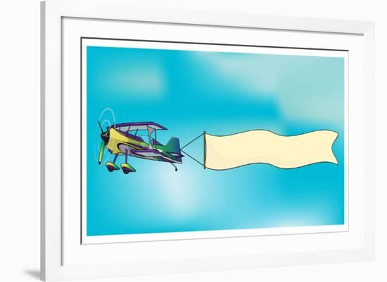 Biplane Aircraft Pulling Advertisement Banner-Milat_oo-Framed Art Print