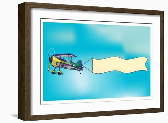 Biplane Aircraft Pulling Advertisement Banner-Milat_oo-Framed Art Print