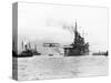 Biplane Flying from Armored Cruiser-null-Stretched Canvas