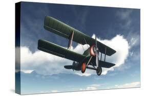 Biplane Flying in Blue Cloudy Sky-Stocktrek Images-Stretched Canvas