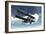 Biplane Flying in Blue Cloudy Sky-Stocktrek Images-Framed Art Print