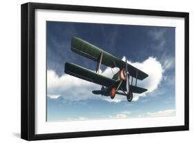 Biplane Flying in Blue Cloudy Sky-Stocktrek Images-Framed Art Print