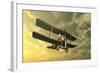 Biplane Flying in the Sky by Sunset-Stocktrek Images-Framed Art Print