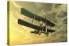 Biplane Flying in the Sky by Sunset-Stocktrek Images-Stretched Canvas