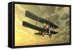 Biplane Flying in the Sky by Sunset-Stocktrek Images-Framed Stretched Canvas