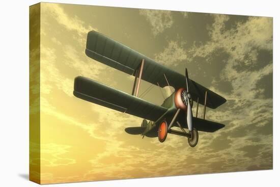 Biplane Flying in the Sky by Sunset-Stocktrek Images-Stretched Canvas