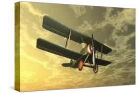 Biplane Flying in the Sky by Sunset-Stocktrek Images-Stretched Canvas