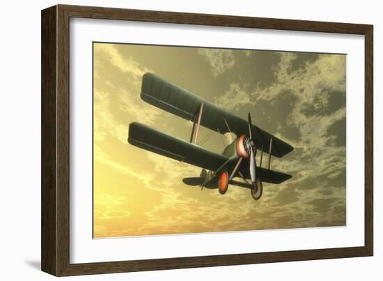 Biplane Flying in the Sky by Sunset-Stocktrek Images-Framed Art Print