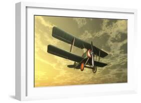 Biplane Flying in the Sky by Sunset-Stocktrek Images-Framed Art Print