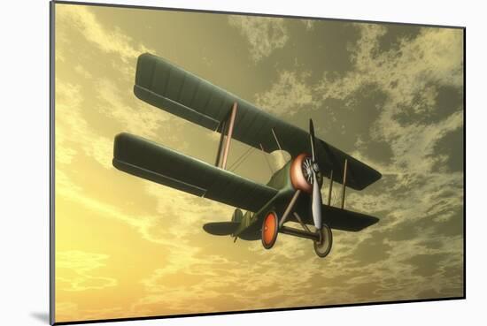 Biplane Flying in the Sky by Sunset-Stocktrek Images-Mounted Art Print