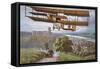 Biplane Flying over French Countryside-null-Framed Stretched Canvas