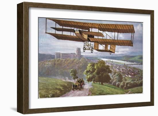 Biplane Flying over French Countryside-null-Framed Giclee Print