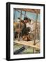 Biplane with Pilot and Passenger Flying Over a Locomotive, 1910-null-Framed Giclee Print