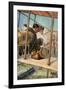 Biplane with Pilot and Passenger Flying Over a Locomotive, 1910-null-Framed Giclee Print