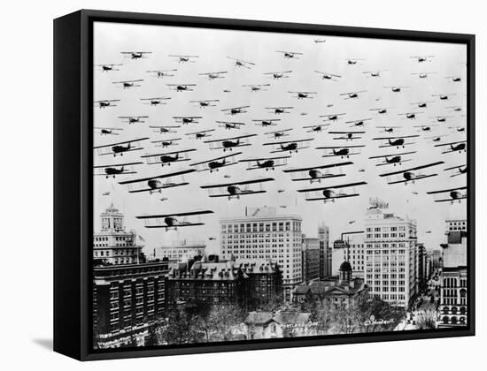 Biplanes over Portland, Oregon-C.S. Woodruff-Framed Stretched Canvas