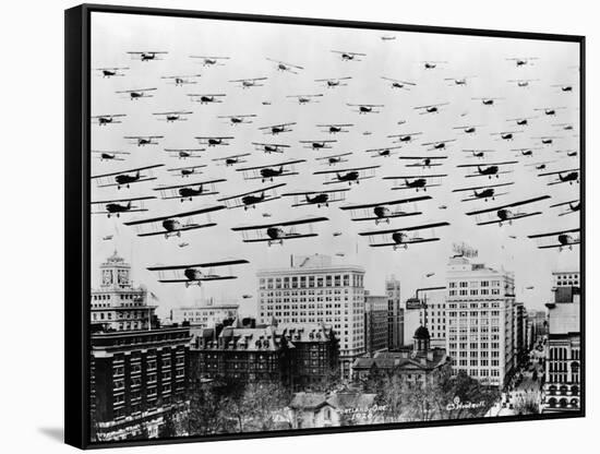 Biplanes over Portland, Oregon-C.S. Woodruff-Framed Stretched Canvas