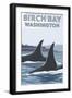 Birch Bay, Washington, Orca Fins-Lantern Press-Framed Art Print