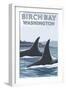 Birch Bay, Washington, Orca Fins-Lantern Press-Framed Art Print