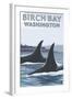 Birch Bay, Washington, Orca Fins-Lantern Press-Framed Art Print