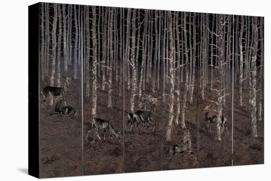 Birch Wood Screen with Six Doors-Jean Dunand-Stretched Canvas