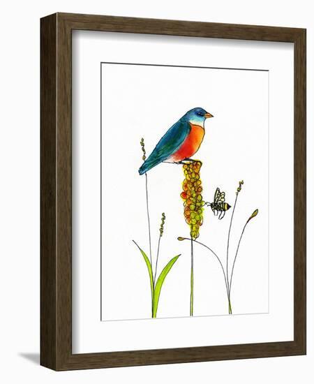 Bird and Honey Bee Print-Blenda Tyvoll-Framed Art Print