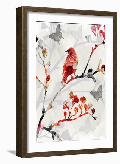 Bird & Cherry Blossoms I-Susan Jill-Framed Art Print
