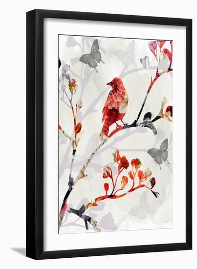 Bird & Cherry Blossoms I-Susan Jill-Framed Art Print