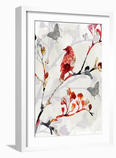 Bird & Cherry Blossoms I-Susan Jill-Framed Art Print