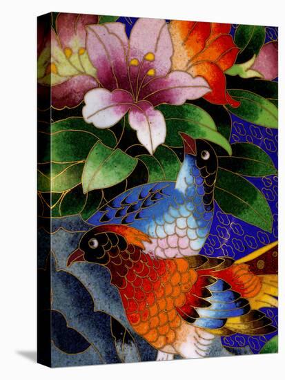 Bird Cloisonne Plate, Hand Made with Tiny Copper Wires and Powered Enamel, China-Cindy Miller Hopkins-Stretched Canvas