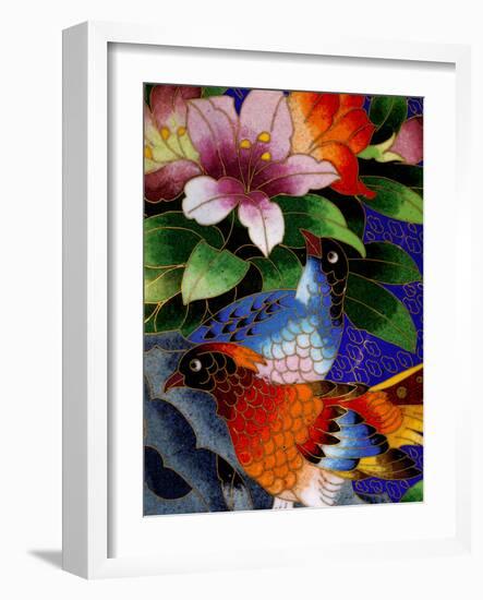 Bird Cloisonne Plate, Hand Made with Tiny Copper Wires and Powered Enamel, China-Cindy Miller Hopkins-Framed Photographic Print