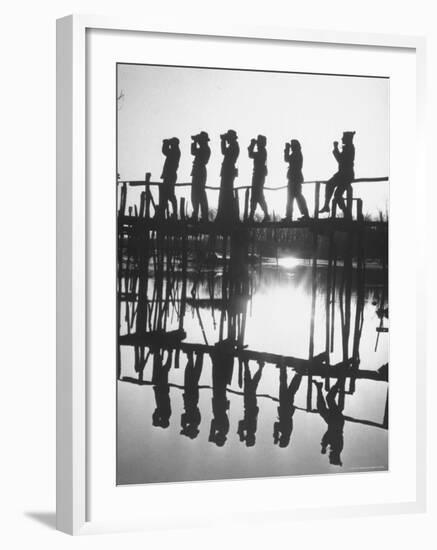 Bird Counters of the Audubon Society Standing on a Bridge-Francis Miller-Framed Photographic Print